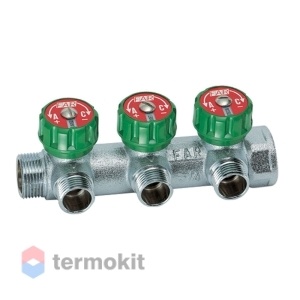 Far Коллектор регулирующий 1" (ВР-НР) с 3 отв. 3/4"EU с вставкой под плоское уплотнение FK 3822 134UN