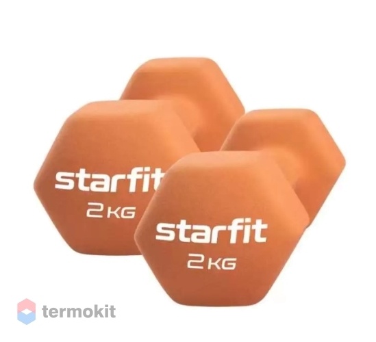 Гантель неопреновая Starfit DB-201 2 кг, оранжевый пастель 2 шт.