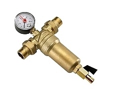 Фильтр TIEMME 3/4&quot; тонкой очистки с манометром со сгонами для горячей воды самопромывной