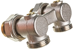 Kromwell Запорно-присоединительный узел для нижнего подключения радиаторов угловой 1/2", 3/4"