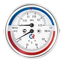 РОСМА Термоманометр ТМТБ-31Р.1 (0-120 С)/(0-1,0 MPa) G1/2 80мм, длина клапана 46мм, радиальное присоединение, КТ 2,5