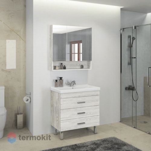 Тумба с раковиной COMFORTY Никосия-80Н напольная дуб белый 00004142204