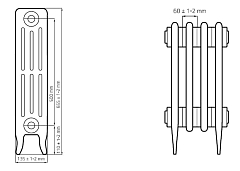 Чугунный радиатор Radimax Derby 500 7 секций с боковым подключением