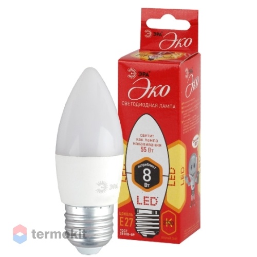 Лампа светодиодная ЭРА ECO LED B35-8W-827-E27 диод, свеча, 8Вт, тепл, E27