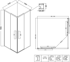 Душевой уголок Niagara Nova 1950x1000x1000 (шиншилла) хром NG-3624-34