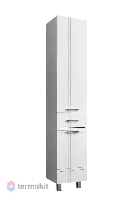Шкаф-колонна Stella Polar Опера 36 напольный белый глянец/патина серебро