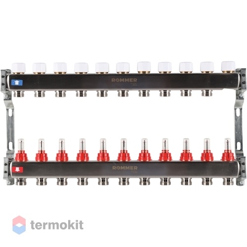 Коллектор из нержавеющей стали Rommer RMS 1200 с расходомерами, 11 вых.