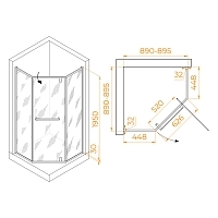 Душевой уголок RGW Hotel HO-084Gb 1950x900x900 (матовое стекло) золото брашированное 350608499-026