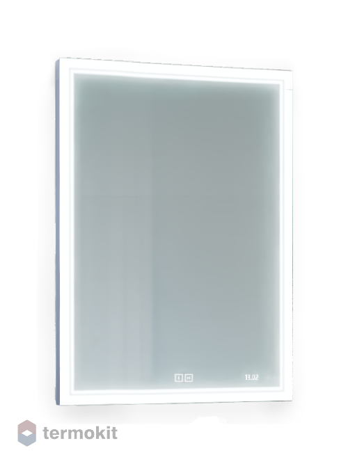 Зеркало Jorno Glass 60 подвесное с подсветкой и часами Gla.02.60/W