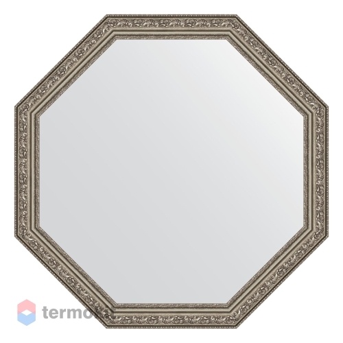 Зеркало с фацетом в багетной раме EVOFORM OCTAGON 70 виньетка состаренное серебро BY 3693