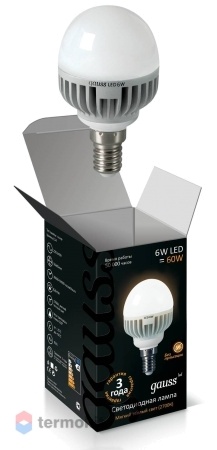 Лампа Gauss LED P45 E14 6W 2700K, 10 шт.
