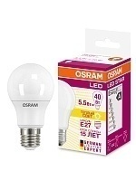Лампа светодиодная Osram LED груша A40 E27 6W 827 220-240V, 10 шт.