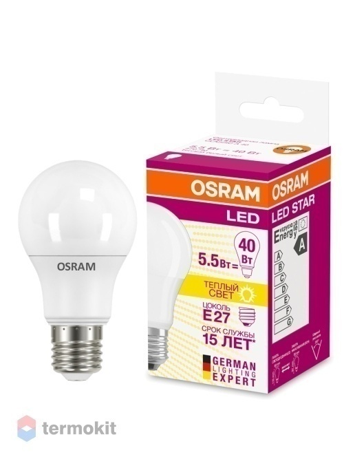Лампа светодиодная Osram LED груша A40 E27 6W 827 220-240V, 10 шт.