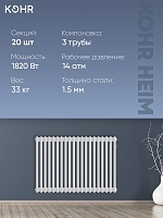 Стальной трубчатый радиатор Kohr Heim 3057/20 секций с боковым подключением 3/4