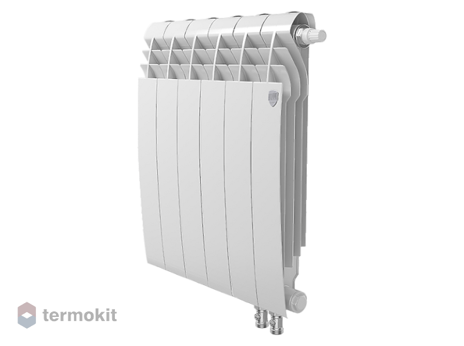 БиМеталлический радиатор Royal Thermo Biliner Bianco Traffico 500 V \ 06 секций \ с нижним правым подключением, термовентиль тип Click
