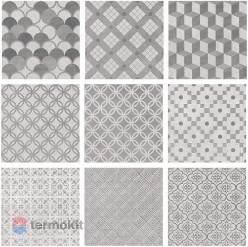 Керамическая плитка Kerama Marazzi Карнаби-стрит орнамент серый 1576T Напольная 20x20