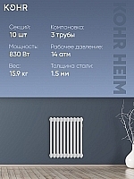 Стальной трубчатый радиатор Kohr Heim 3052/10 секций с боковым подключением 3/4