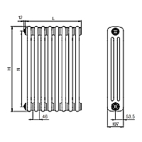Стальной трубчатый радиатор Rifar TUBOG TUB 3037/22 секции с боковым подключением