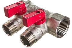 Kromwell Коллектор из латуни с отсекающими шаровыми кранами на НР 3/4" x 1/2" 2 вых.