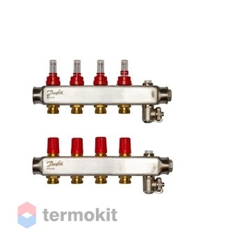 Коллектор Danfoss SSM-4F из нержавеющей стали с расходомерами, 4 контура