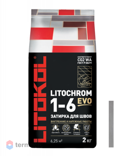 Затирка Litokol цементная Litochrom 1-6 Evo LE.105 серебристо-серый 2кг