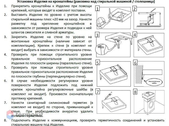 Монтаж раковины над стиральной машиной схема