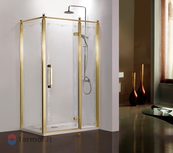 Душевой уголок Azario ONTARIO 2000x1200x900 (матовое стекло с рисунком) золото правый AZ-NBB1231-R