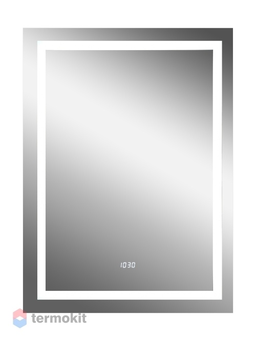 Зеркало Континент Verte 50 с подсветкой, часами белый ЗЛП477