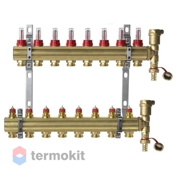 Комплект коллекторов Danfoss FHF-8F set из латуни, 8 контуров