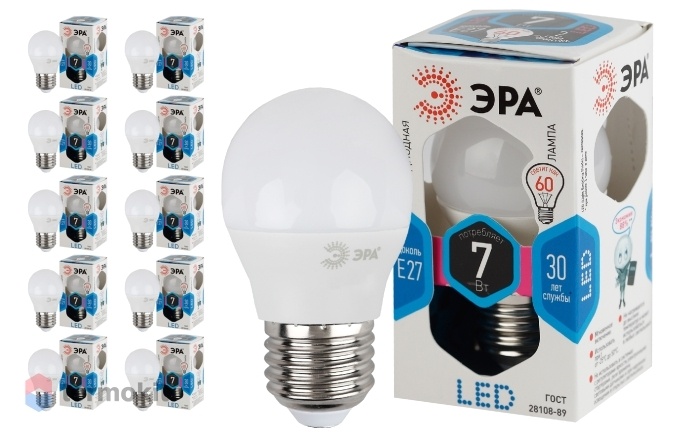 Лампа светодиодная ЭРА LED P45-7W-840-E27 диод, шар, 7Вт, нейтр, E27, 10 шт.