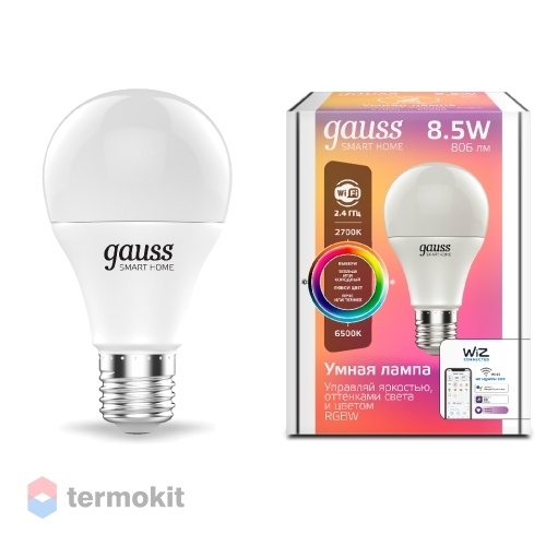 Лампа Gauss Светодиодная Smart Home RGBW E27 A60 8.5 Вт 2700-6500K 1/10/100