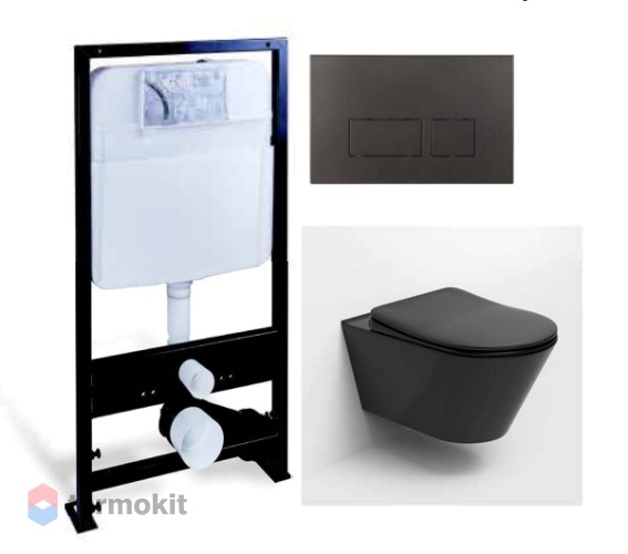 Комплект инсталляции с подвесным унитазом Boheme с сиденьем soft-close и клавишей черный матовый 972-В+ 976-В/664-В
