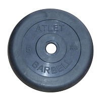 Диск обрезиненный MB Barbell Atlet черный 26 мм, 5 кг MB-AtletB26-5