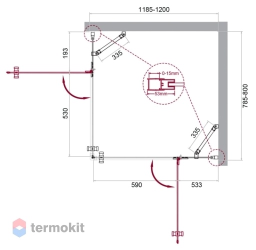 Душевой уголок BelBagno KRAFT 1950х800х1200 хром KRAFT-AH-22-120/80-C-Cr-R