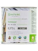 GNature 425, Holzschutz Öl-Lasur Защитная лазурь для дерева, для наружных работ, колеруемая 0,375 л