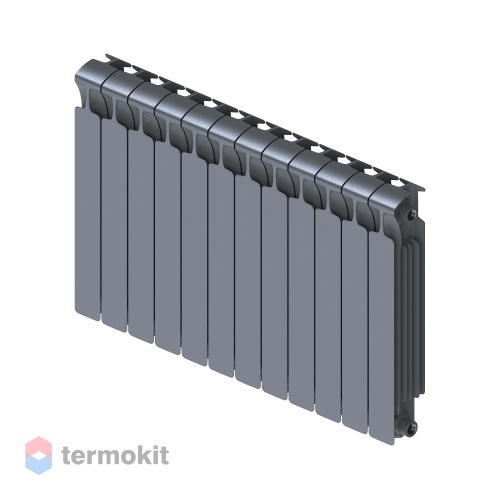 БиМеталлический радиатор Rifar Monolit Ventil 500 \ 12 секций \ 50мм с нижним левым подключением Титан RAL 7012