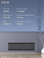 Стальной трубчатый радиатор Kohr Heim 3030/24 секции с боковым подключением 3/4 черный