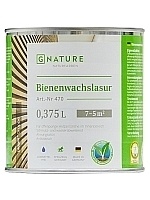 GNature 470, Bienenwachslasur Краска - лазурь для девенянных поверхностей с пчелиным воском, для внутренних работ, матовая, прозрачная база 0,375 л