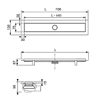 Дренажный канал TECE TECElinus 700 мм с матовой решеткой steel и основой для плитки tile 15103079