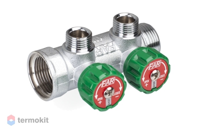 Far Регулирующий концевой коллектор ВР 3/4" с 2 отводами 1/2" FK 3818 3412