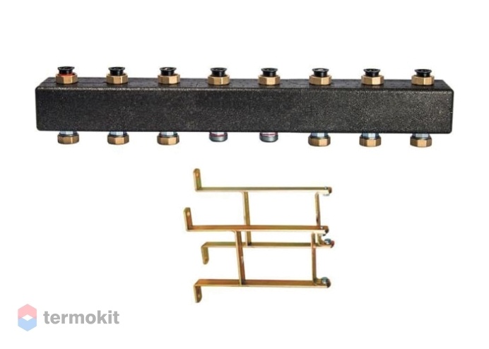 Meibes Настенный распределительный коллектор из черной стали на 4-7 контура с комплектом кронштейнов