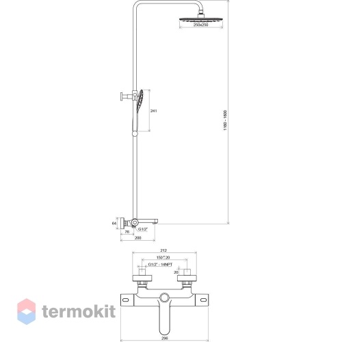 Душевая система Ravak Termo с термостатом графит X070497