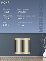 Стальной трубчатый радиатор Kohr Heim 3057/14 секций с боковым подключением 3/4 RAL1015