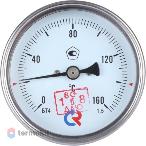 РОСМА Термометр БТ-41.211 (0-160 С) G1/2 80мм, длина штока 64мм, биметаллический, осевое присоединение, с защитной гильзой, КТ 1,5