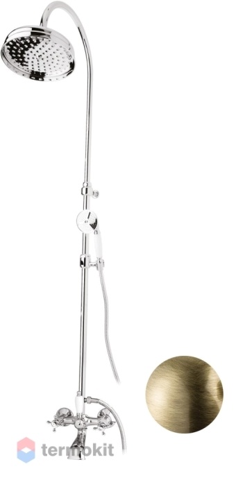 Душевая система со смесителем для ванны, верхним и ручным душем Cezares Golf бронза, ручка белая GOLF-CVD-02-Bi
