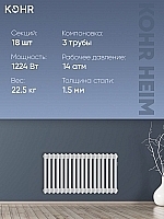 Стальной трубчатый радиатор Kohr Heim 3042/18 секций с боковым подключением 3/4