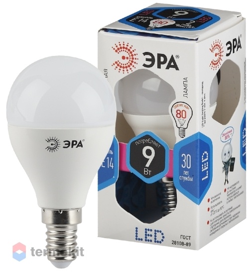 Лампа светодиодная ЭРА LED P45-9W-840-E14 диод, шар, 9Вт, нейтр, E14