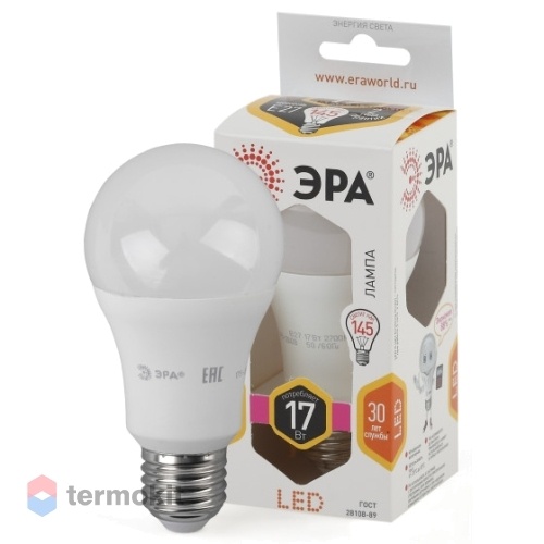 Лампа светодиодная ЭРА LED A60-17W-827-E27 диод, груша, 17Вт, тепл, E27