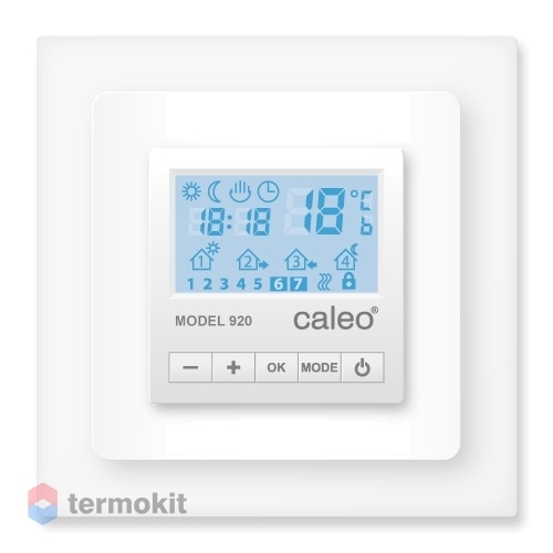 Терморегулятор встраиваемый с ЖК дисплеем Caleo 920 программируемый с комплектом адаптеров для рамок ABB, Legrand, Gira, Jung, Simon