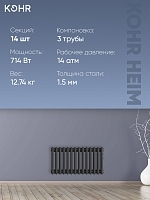 Стальной трубчатый радиатор Kohr Heim 3030/14 секций с боковым подключением 3/4 черный